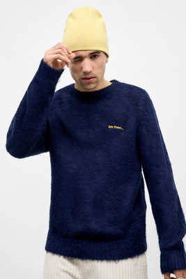 iets frans. Navy Brushed Remi Jumper - Navy XL at Urban Outfitters