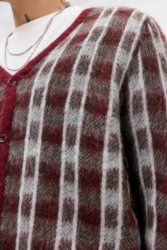 BDG Rot Karierte Gebürstete Strickjacke #3