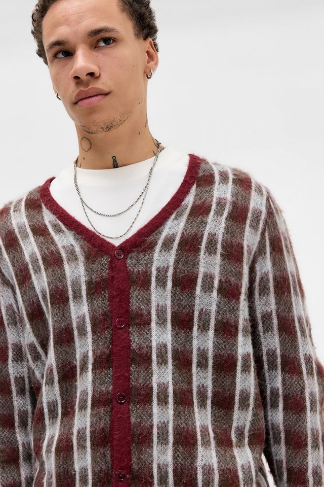 BDG Rot Karierte Gebürstete Strickjacke #1