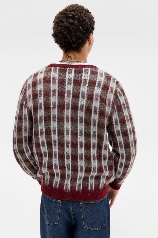 BDG Rot Karierte Gebürstete Strickjacke #5
