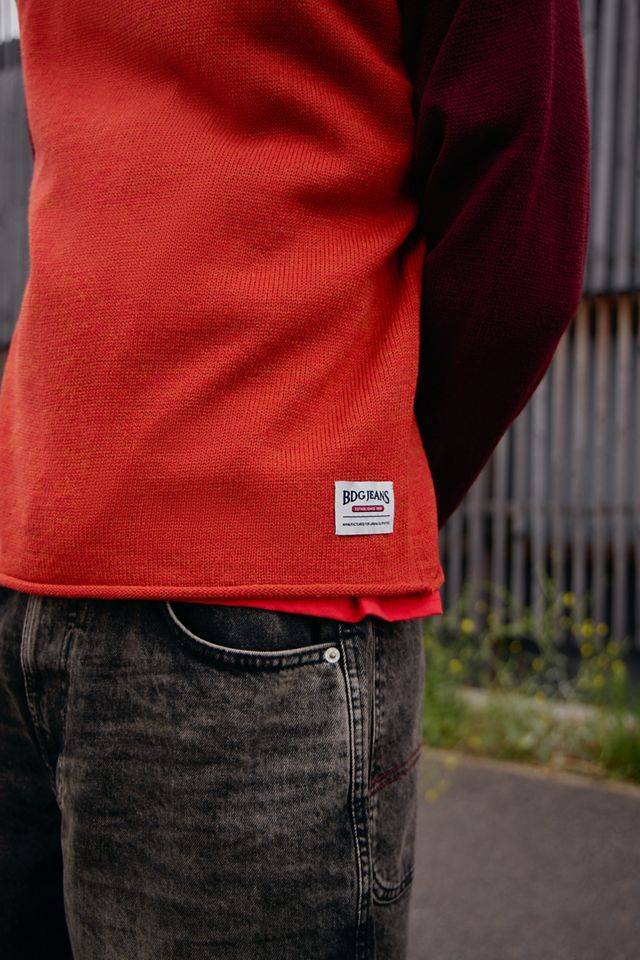 BDG Maglione Raglan Lavorato a Maglia Rosso #1