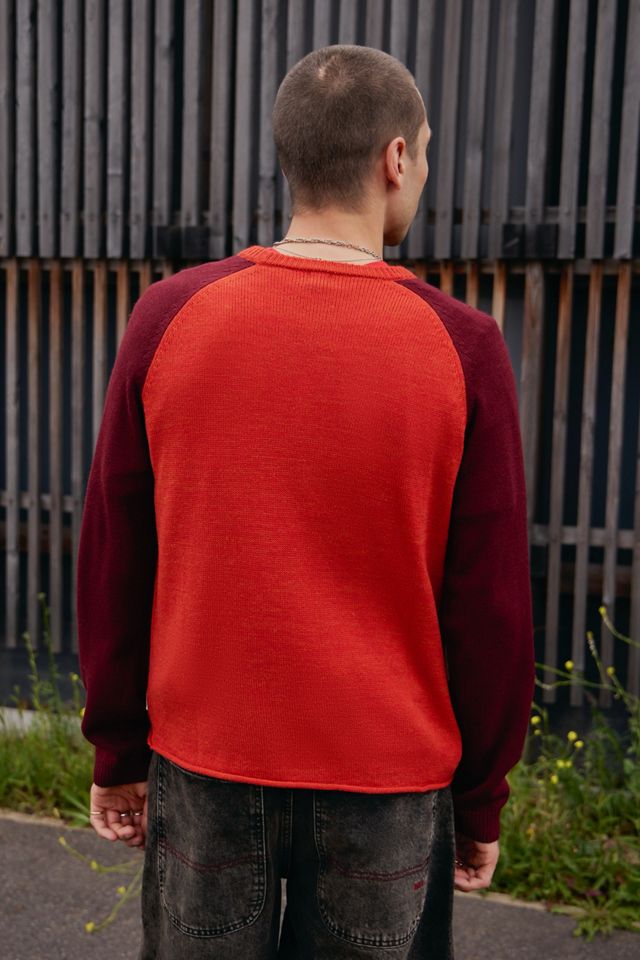 BDG Maglione Raglan Lavorato a Maglia Rosso #3