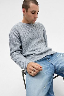 Pull gris en maille torsadée BDG
