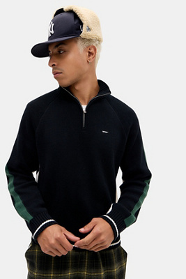 iets frans. Black Panel Mock Neck Jumper - Black L at Urban Outfitters