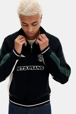 iets frans... Black Panel Embroidered Mock Neck Jumper
