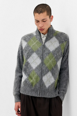 トップス jonnlynx quilt border argyle cardigan Loom Argyle Zip-Through Knit Cardigan | Urban Outfitters UK