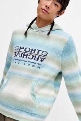 iets frans... Blauer Ombre-Streifen-Strick-Kapuzenpullover