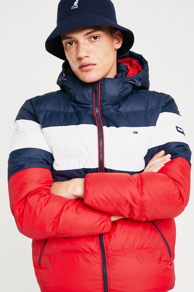 Tommy Jeans Rugby Stripe Red Puffer Jacket #1