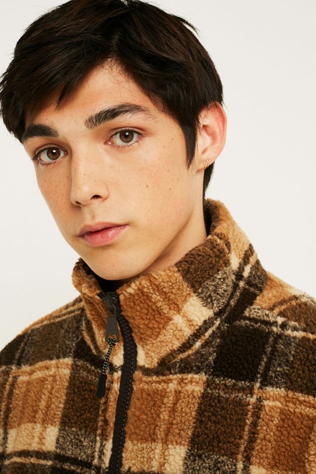 UO Borg Brown Check Track Jacket  #1