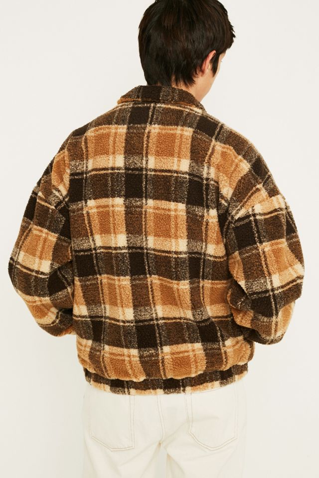 UO Borg Brown Check Track Jacket  #2