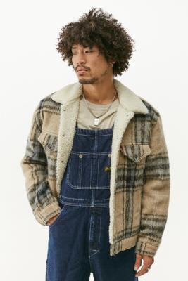 Levi s Camel Blue Plaid Sherpa Trucker Jacket Urban Outfitters UK