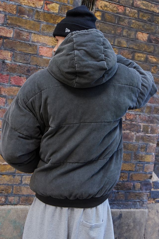 Veste matelassée en velours côtelé à capuche verte BDG Roy #2