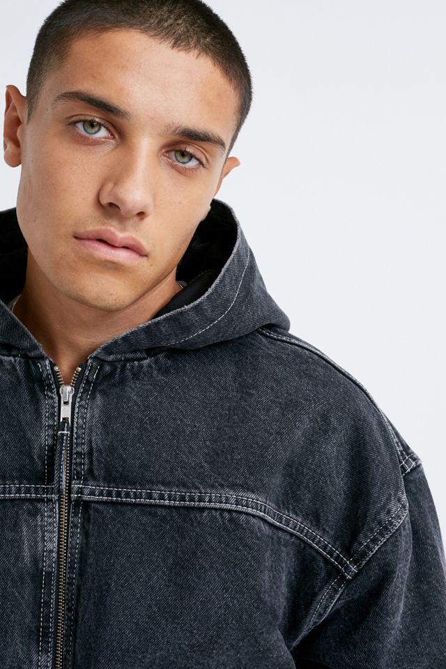 UO - Veste à capuche zippée en denim noir délavé #1