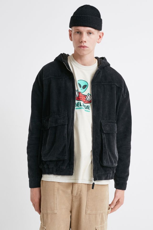 UO Black Corduroy Zip-Through Hooded Skate Jacket | Urban