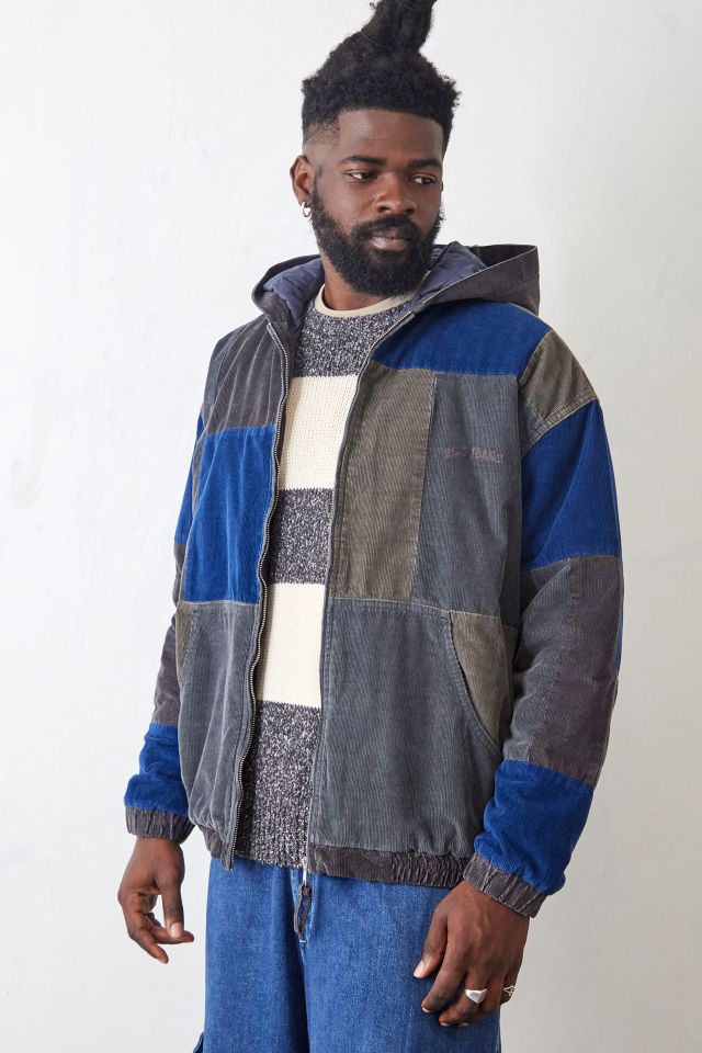 Color block patchwork corduroy clearance hooded jacket