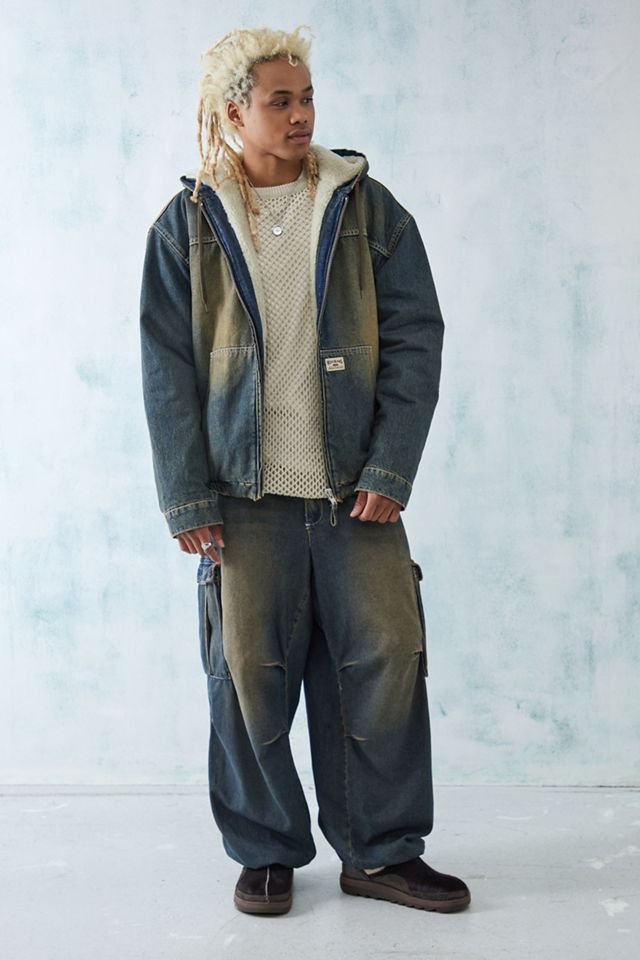 BDG Rex Stone Tinted Denim Borg Fored Skate Hoodie #2