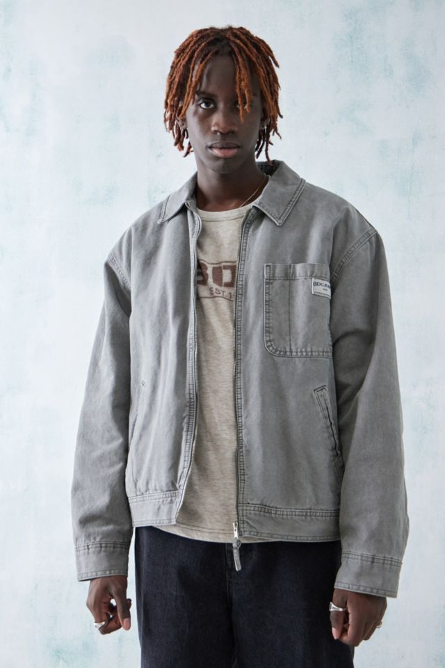 BDG Washed Grey Borg-Lined Canvas Zip-Through Jacket | Urban Outfitters UK