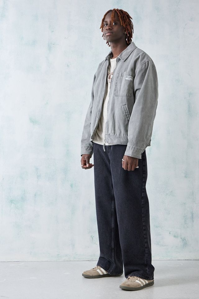BDG Washed Grey Borg-Lined Canvas Zip-Through Jacket #1