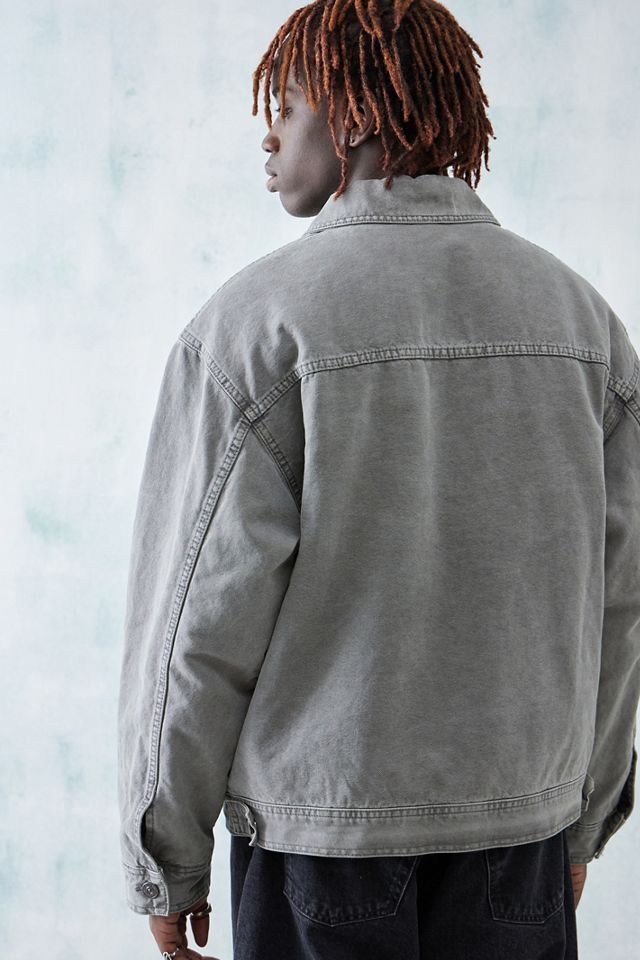 BDG Washed Grey Borg-Lined Canvas Zip-Through Jacket #3