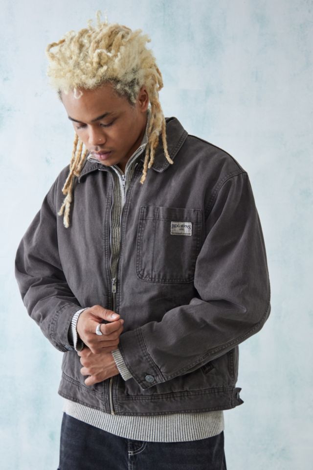 BDG Washed Black Borg-Lined Canvas Zip-Through Jacket | Urban Outfitters UK