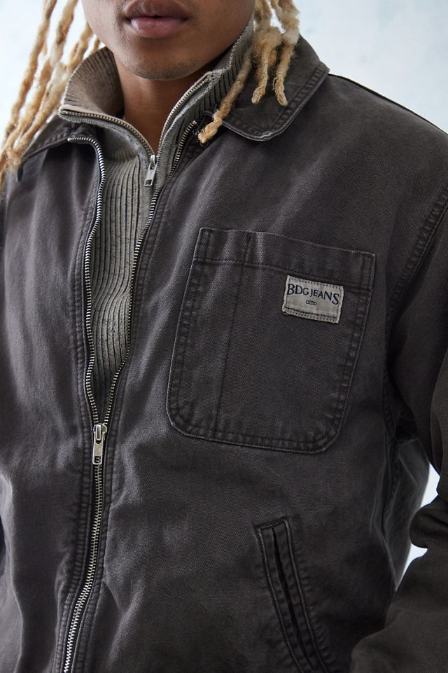 BDG Washed Black Borg-Lined Canvas Zip-Through Jacket  #1