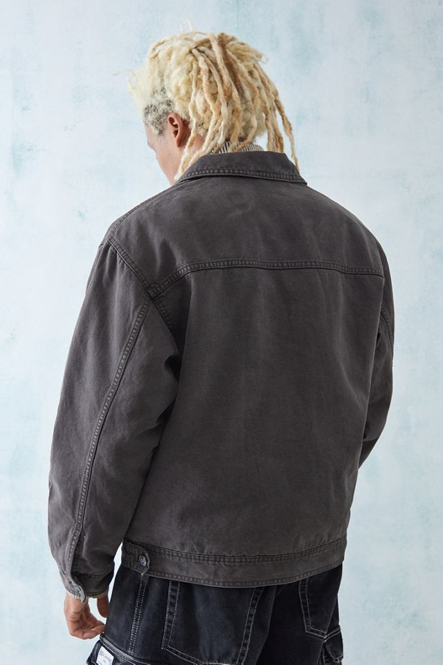 BDG Washed Black Borg-Lined Canvas Zip-Through Jacket  #3