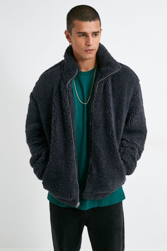 Black sherpa bomber jacket sale