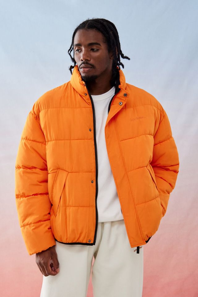 Orange long puffer coat online