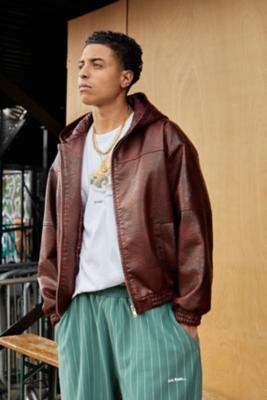 BDG Silvio Faux Leather Skate hoodie - Dark Red L at Urban Outfitters