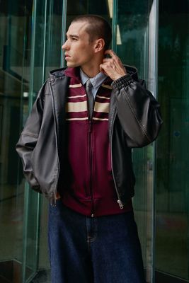 BDG Washed Black Silvio Faux Leather Skate Hoodie