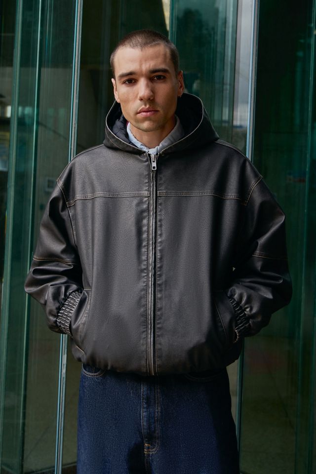 BDG Washed Black Silvio Faux Leather Skate Hoodie #2