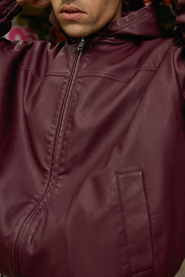 Sweat à capuche de skate en simili cuir bordeaux Silvio BDG #2