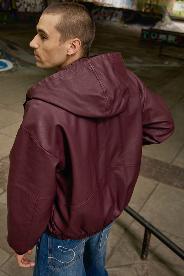 Sweat à capuche de skate en simili cuir bordeaux Silvio BDG #4