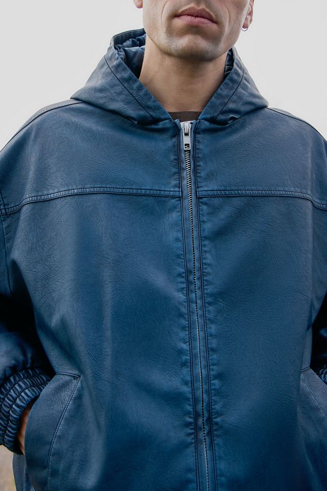 BDG Washed Teal Silvio Faux Leather Skate Hoodie #3