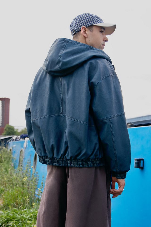 BDG Washed Teal Silvio Faux Leather Skate Hoodie #4