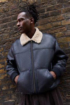 BDG Black Michi Faux Shearling Collar Jacket