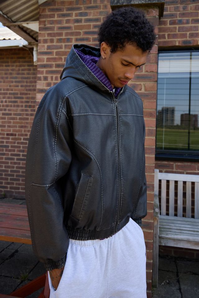 BDG Silvio Zip-Through Faux Leather Skate Hoodie #1