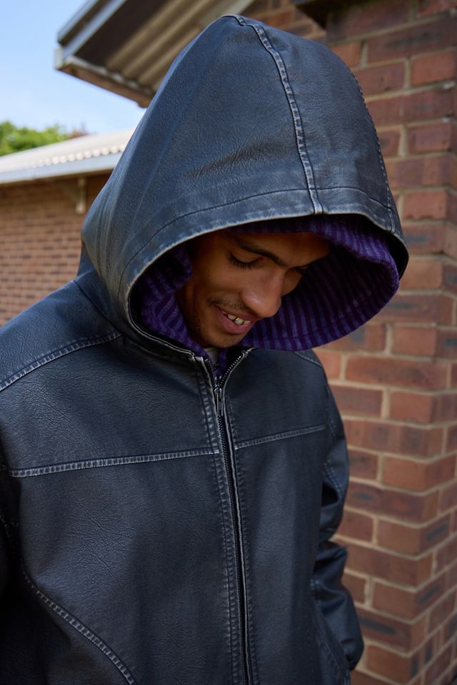 BDG Silvio Zip-Through Faux Leather Skate Hoodie #2