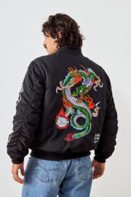 Ed Hardy UO Exclusive Black Dragon Bomber Jacket - Black XL at Urban Outfitters