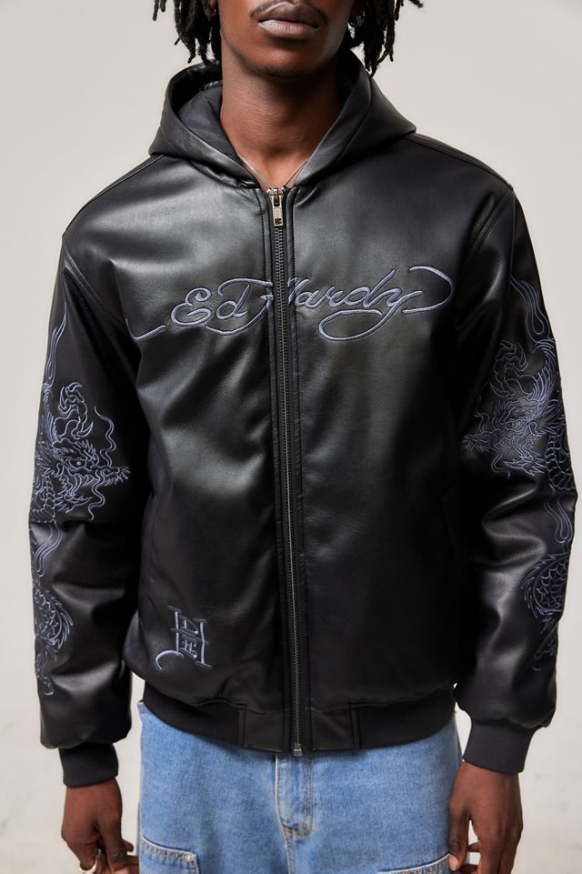 Chaqueta Bomber Ed Hardy UO Exclusiva Bordada de Cuero Sintético #1