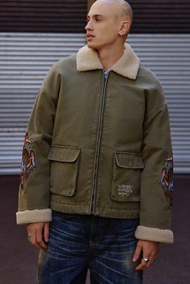 Ed Hardy UO Exklusive Grüne Fleece Gefütterte Jacke