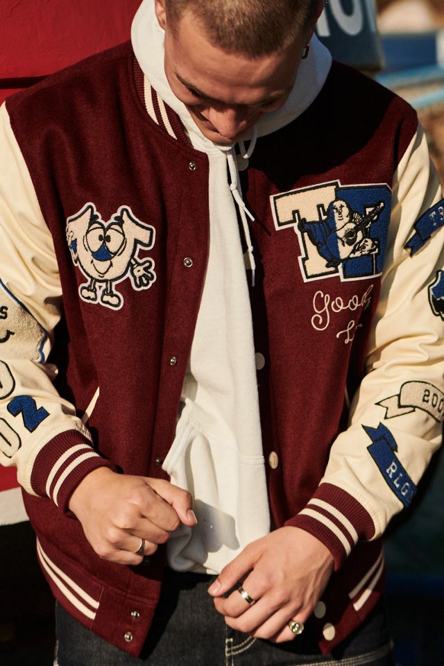 True Religion Spliced Burgundy Varsity Jacket #1