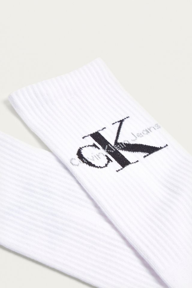 Calvin Klein Combed Cotton White CK Logo Socks #1
