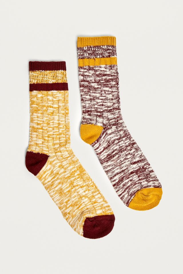UO Yellow and Burgundy Boot Socks 2-Pack | Urban Outfitters UK