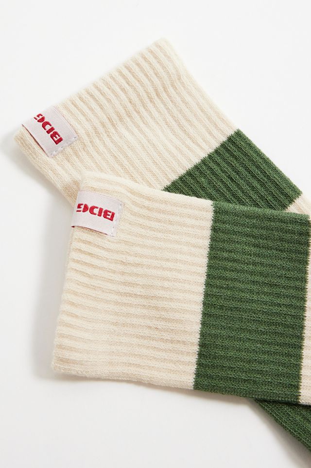 BDG Ecru & Green Stripe Socks  #1