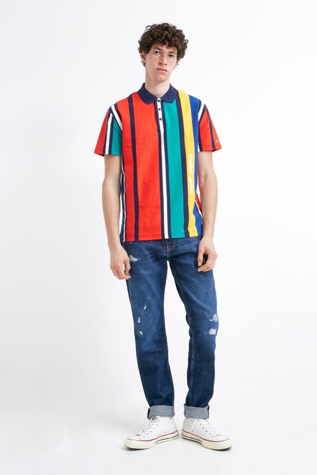 Tommy jeans vertical stripe best sale polo shirt