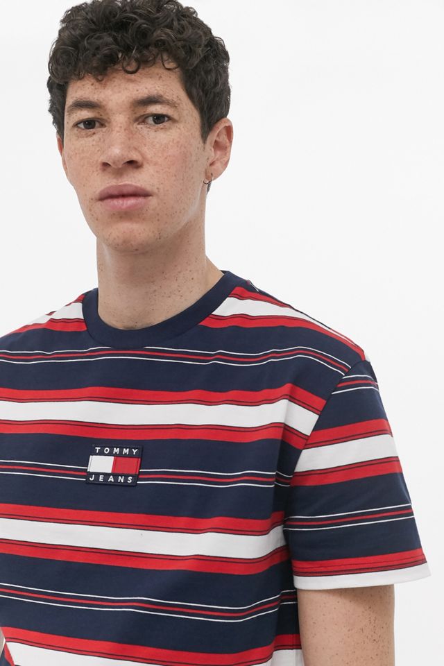 Tommy Jeans – Gestreiftes T-Shirt in Marineblau mit Logo  #3