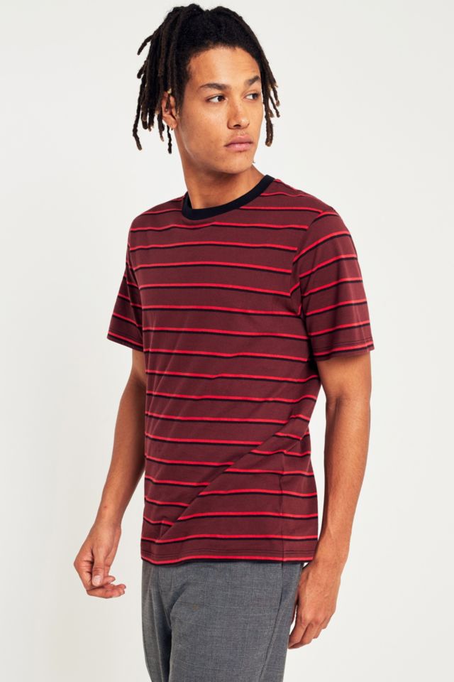 UO Burgundy Bobby Stripe T-shirt | Urban Outfitters UK
