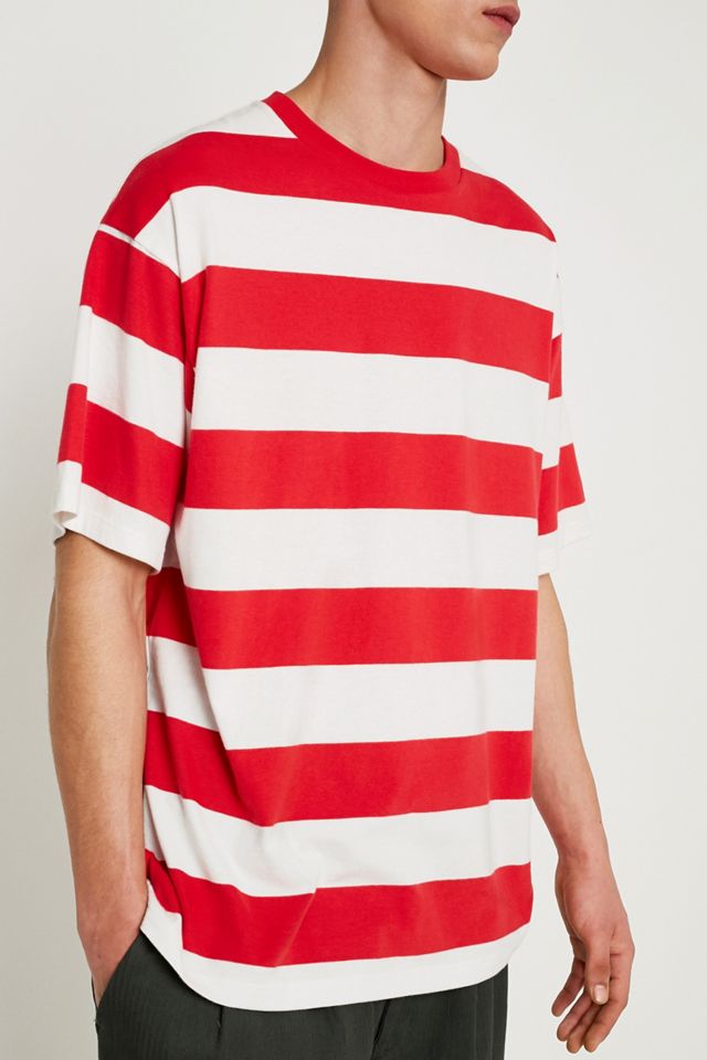 UO Red and Off-White Block Stripe T-Shirt #1
