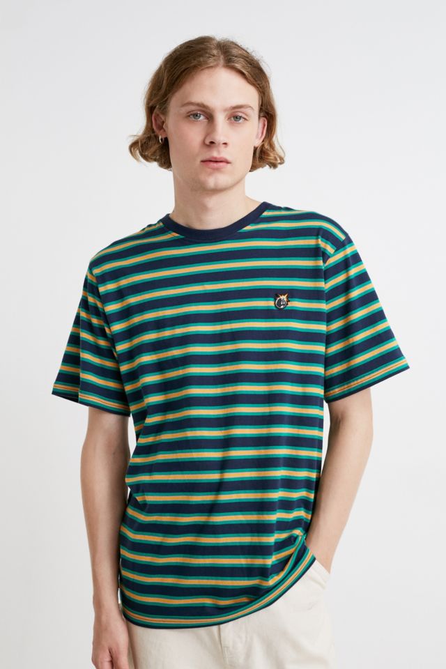 The Hundreds Green and Navy Striped T Shirt